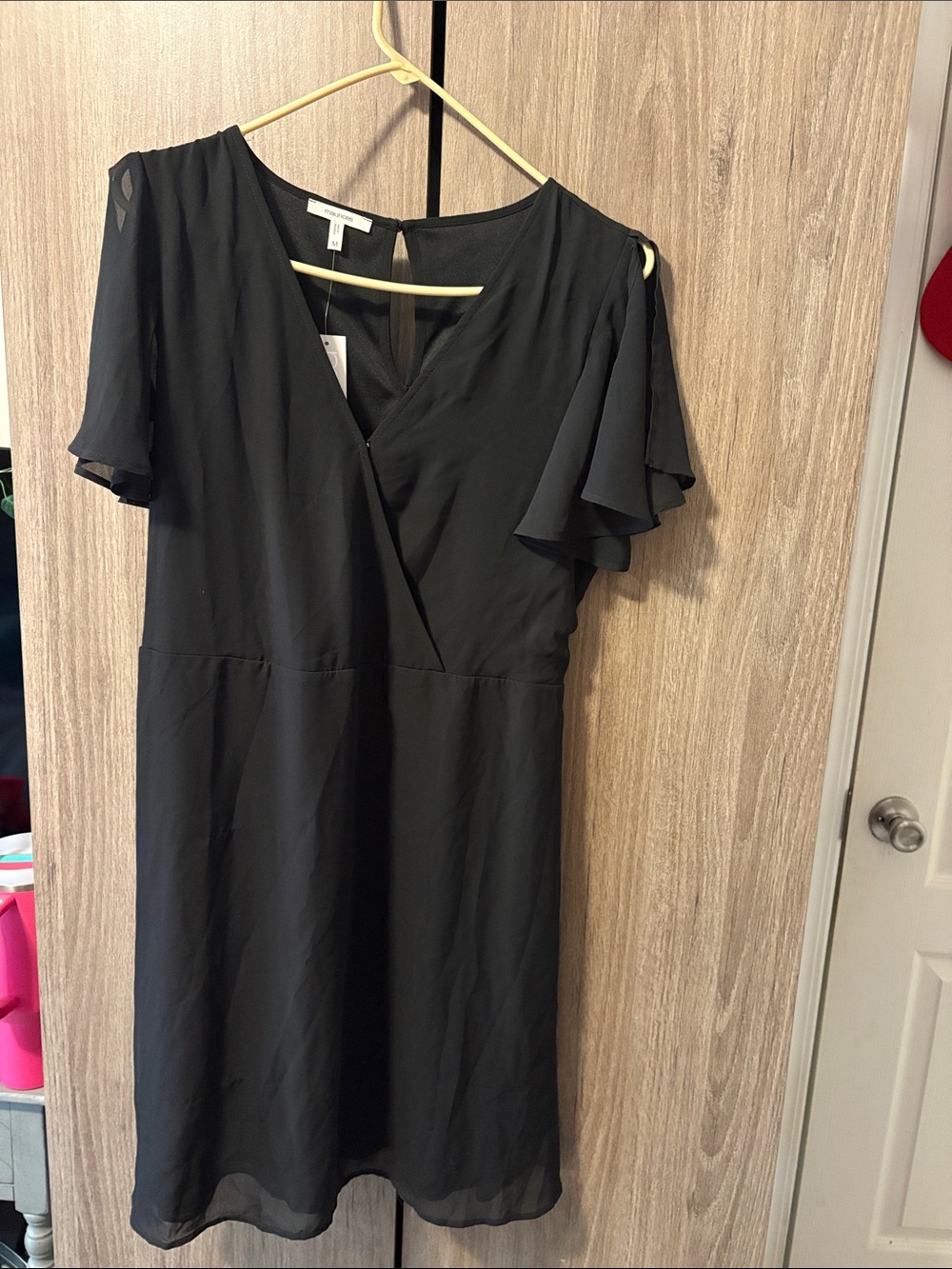 Maurices Black V-Neck Flutter Sleeve Mini Dress